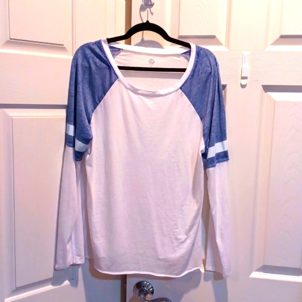 T&B Blue & White Ragland Long Sleeved T-Shirt